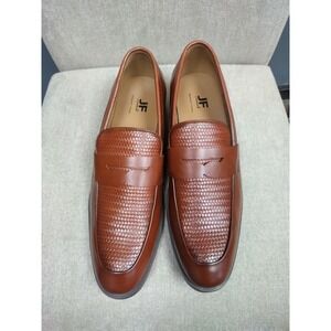 JF J Ferrar Harlow Mens Cognac Brown Woven Penny Loafers Dress Shoes 10M